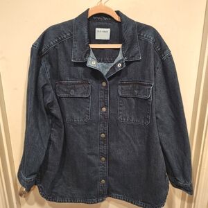 Old Navy Women's Dark Wash Denim Snap Front Shirt Jacket Sz XL Western Casual